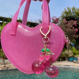 BUNDLE Pink Glitter Jelly Heart Crossbody Bag & Cherry Charm FortunateBagFinds